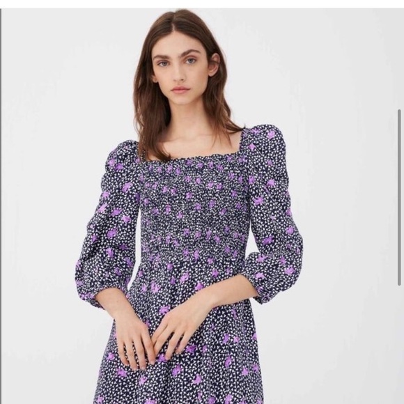 Maje Printed Linen Smocked Dress size small - Picture 2 of 10